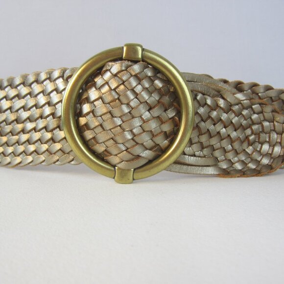 NEW Ann Taylor Women S Metallic Gold Woven Leather Wide Belt Ring Buckle main image 5